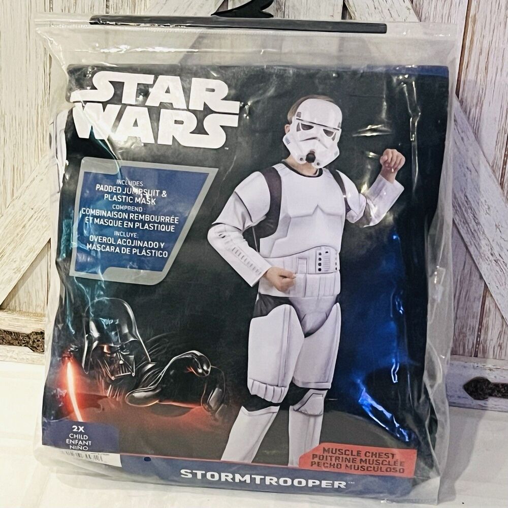 Star Wars Stormtrooper Child 2X Costume Padded Muscle Jumpsuit & Mask NEW
